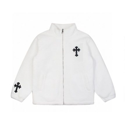 Chrome Hearts Cross Embellished Zip-up Sherpa Jacket White