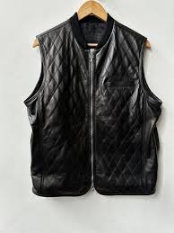 Mens Classic Black Leather Lapel Vest Chrome Hearts-2